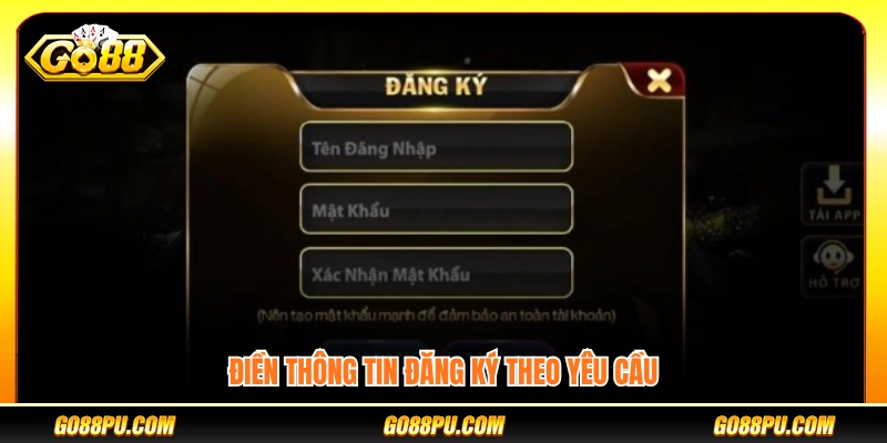 Điền chính xác các thông tin theo hướng dẫn