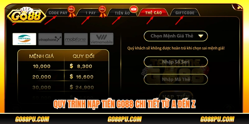 Hướng dẫn nạp tiền GO88 từng bước
